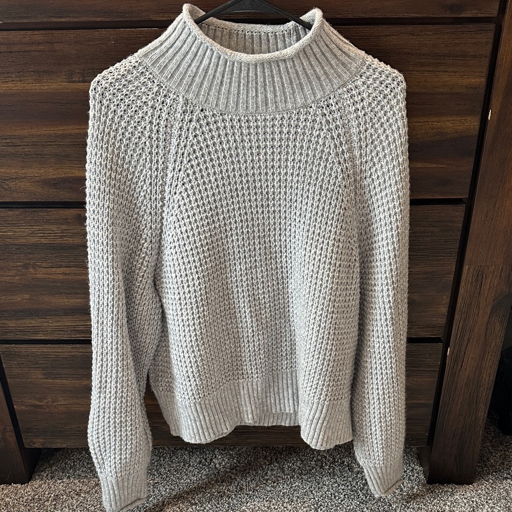 Classic Grey/Green Knit Mock Neck Sweater - Women